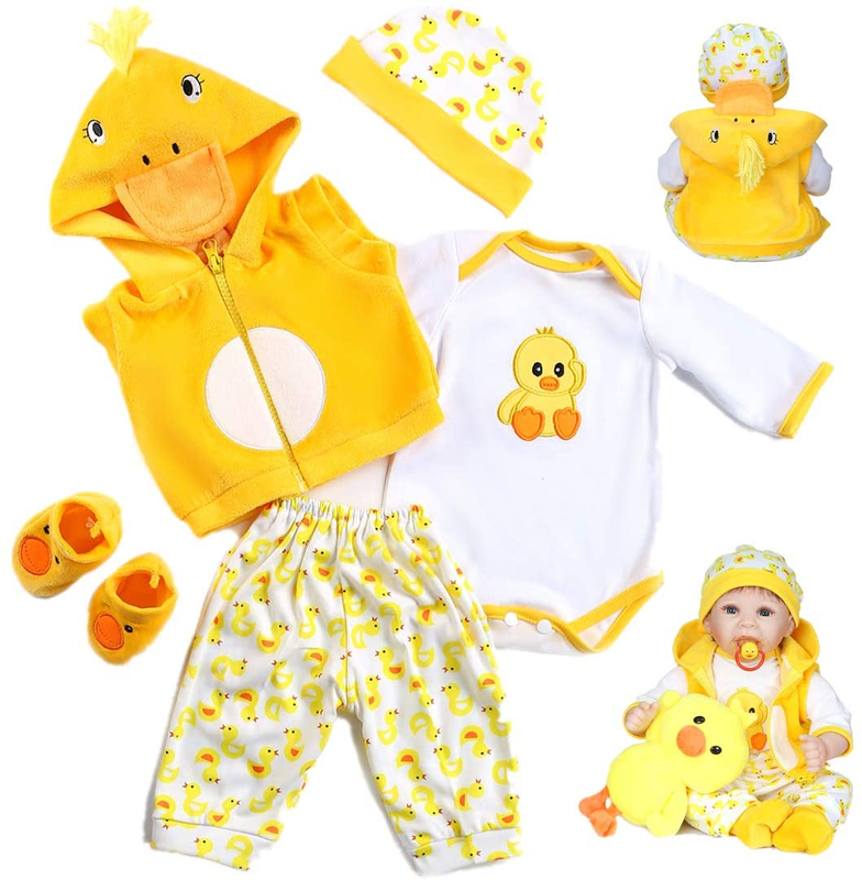 Reborn Baby Dolls Clothes 22 Inch Outfit Accessories Yellow Duck 5Pcs Set for 20
