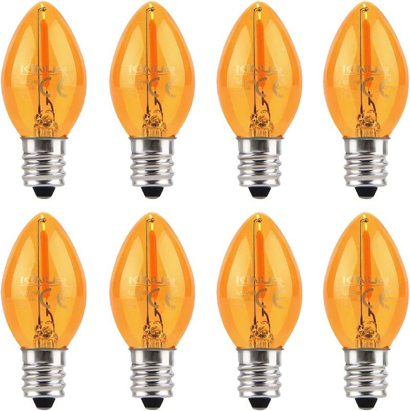 KINUR C7 LED Bulbs, Led Night Light Bulb E12 Candelabra Base Amber 2200K, 1 Watt