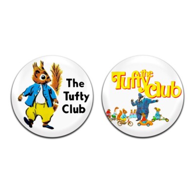 2x Tufty Club Retro Road Safety 25mm / 1 Inch D Pin Button Badges