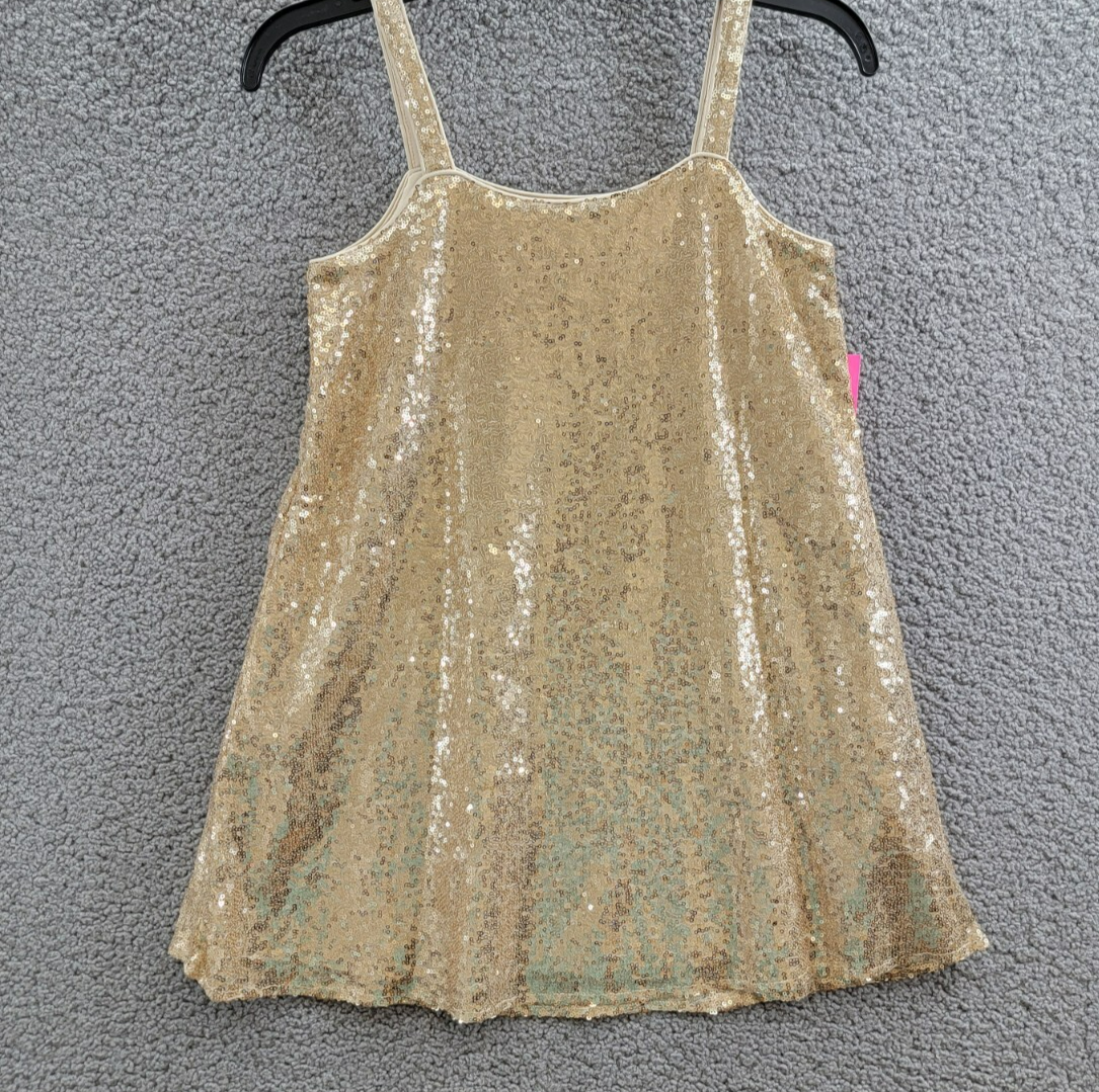 With Jules Sleeveless Sequin Swing Dress Big Girls L Gold Straight Neck Pullover - Picture 2 of 15