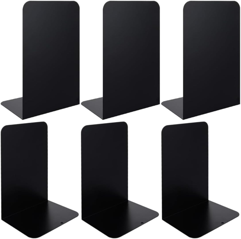 6Pcs Black Metal Bookends,Modern Minimalist Style for Shelves Decor Home Office