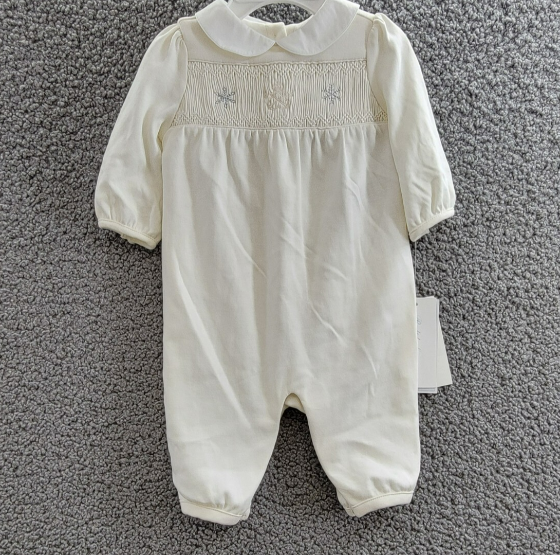 Ralph Lauren Snowflake Smocked Coveralls Baby Girls' 3M White Button Back L/S - Picture 2 of 19