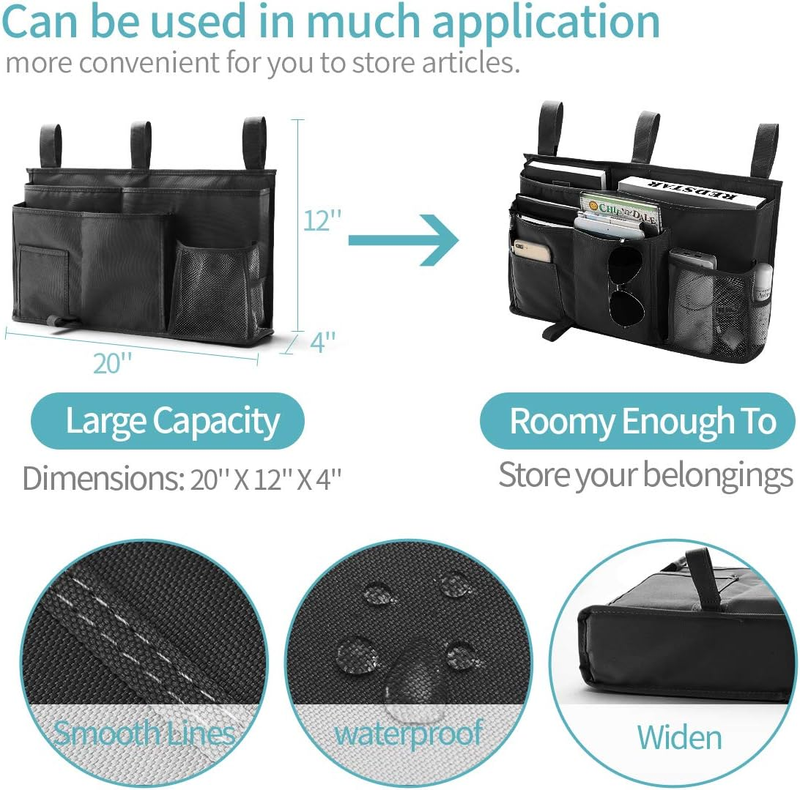Bunk Bed Organizer, Bedside Caddy Hanging Storage Bag With 8 Pockets, Magazine H