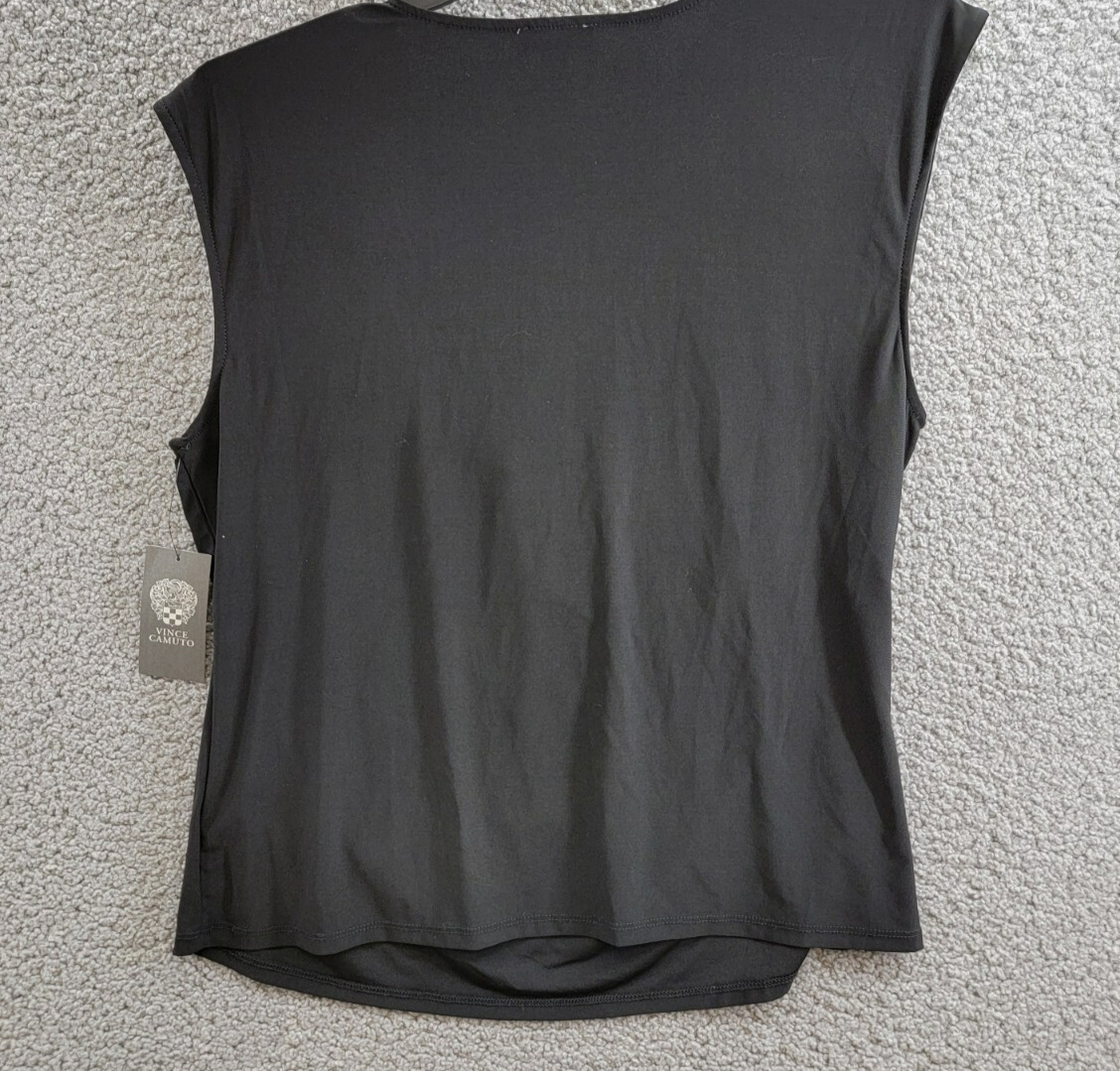 VINCE CAMUTO Draped Crossover Top Women's XL Black Solid Sleeveless Pullover - Picture 9 of 14