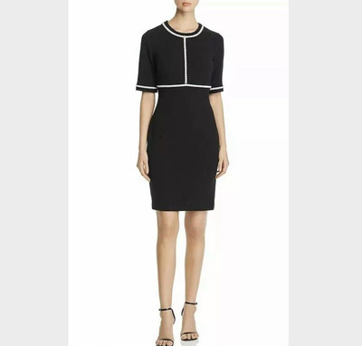 NEW! Karl Lagerfeld Black Sheath Dress Stretchy Pearl Trim Back Zipper - Size 2