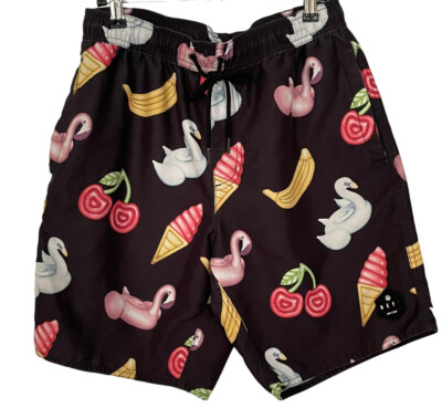 Mens Neff Cherry Bananna Flamingo Black Board Shorts Swim Trucks Shorts Small