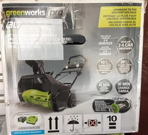 Greenworks PRO 20-Inch 80V Cordless Snow Thrower, Battery Not Included tool only