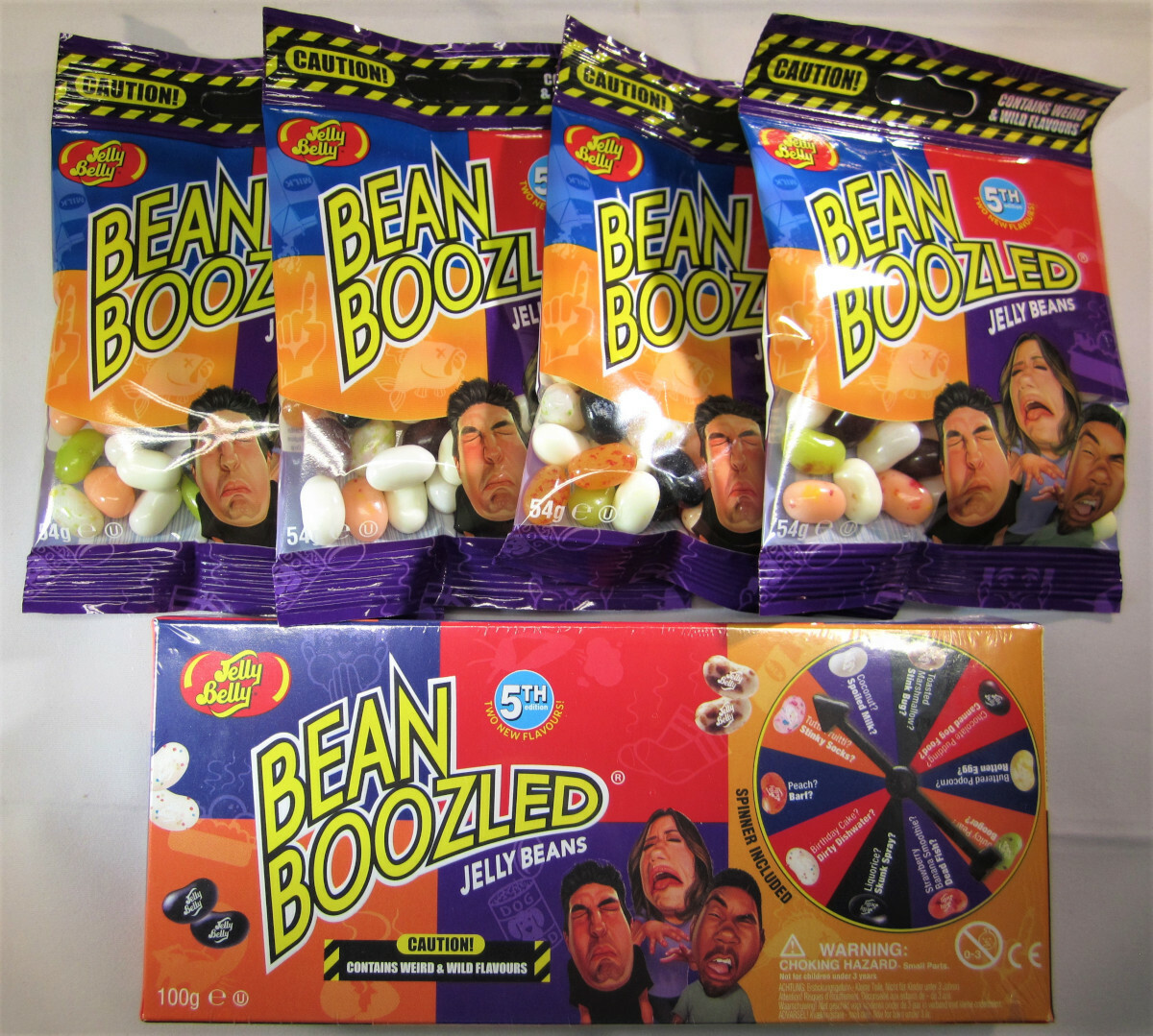 Jelly Belly Bean Boozled Set Glücksrad 100g plus vier 54g Tüten Beans