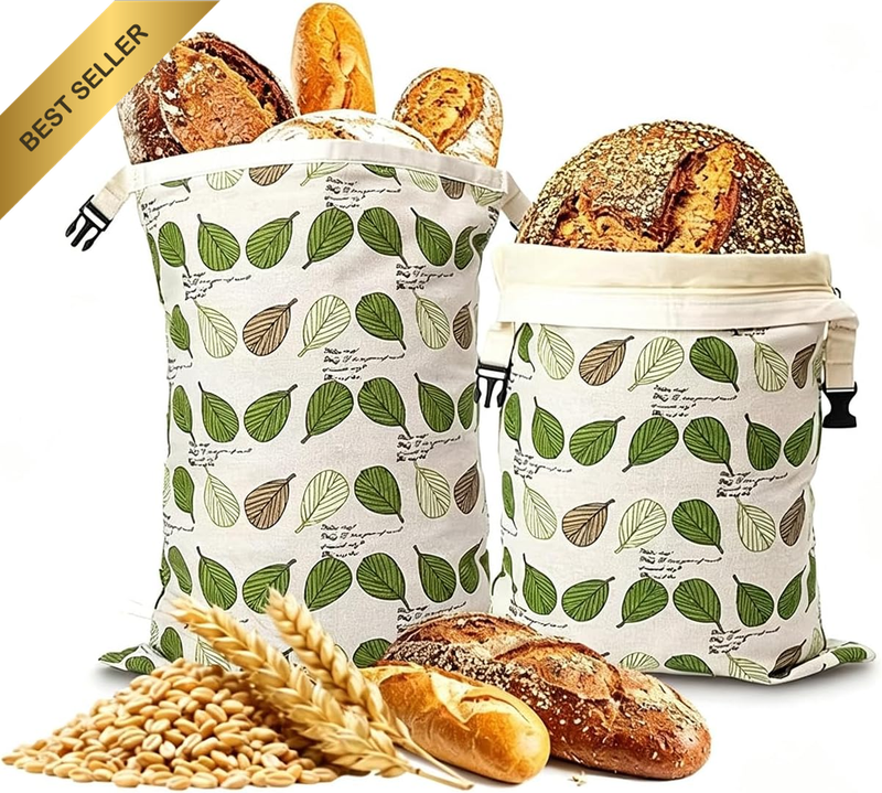 2 Pack Reusable Beeswax Bread Bags Linen Cotton Fresh Keeping Storage Pouch | Br