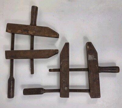 Pair (2) 8'' Adjustable Hand Screw Wood Clamps Vise Vintage USA Decor See Pics
