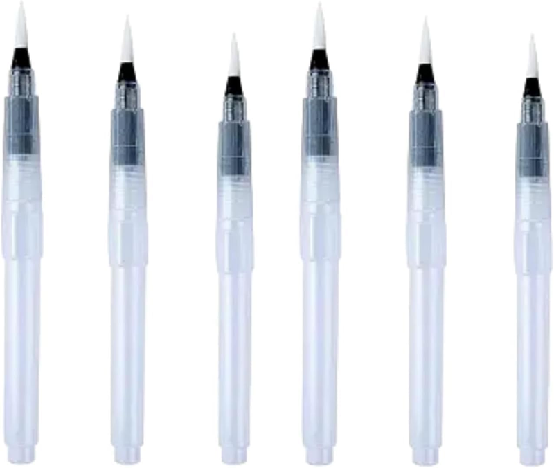 6Pcs Water Brush Pens Set Refillable Watercolor Pen Brush 3 Sizes Brush Tips for