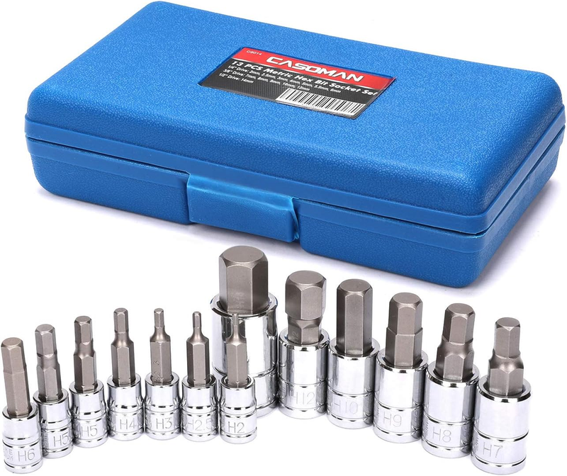 13 Piece Hex Bit Socket Set, S2 Steel Bit Socket Tool Kit, Metric, 2mm-14mm, All