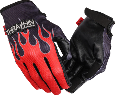 THRASHIN SUPPLY CO. Stealth Leather Palm Flame Gloves - Red - Medium SV1-21-09
