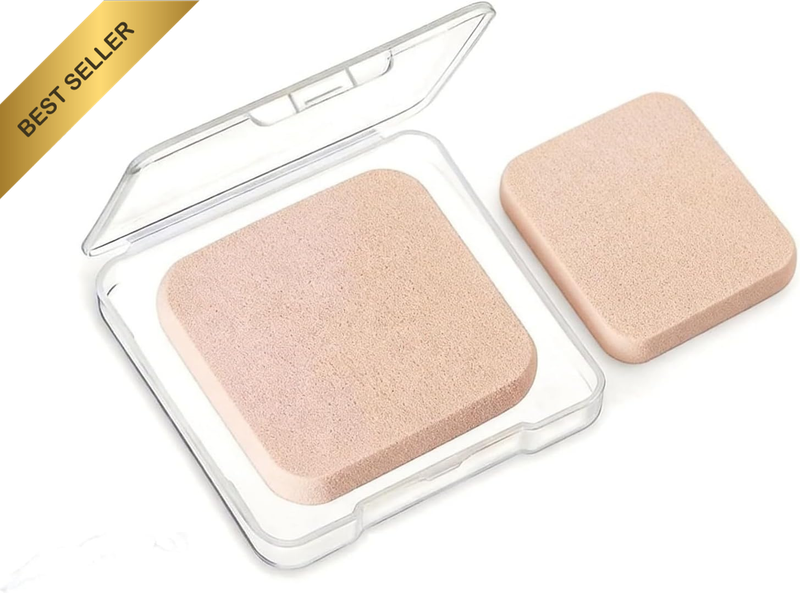 2Pcs Makeup Sponges with 1 Travel Case, Beauty Face Primer Compact Powder Puff,