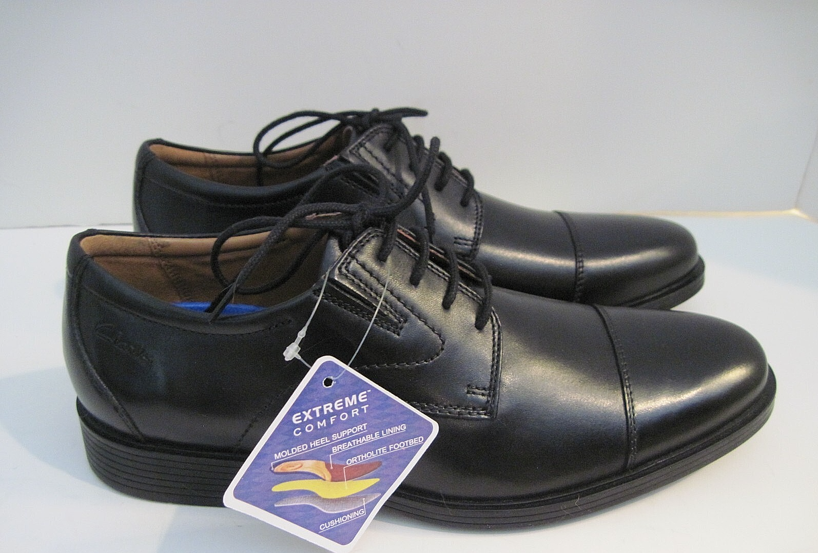 Clarks Collection Black Leather Cap Toe Extreme Comfort