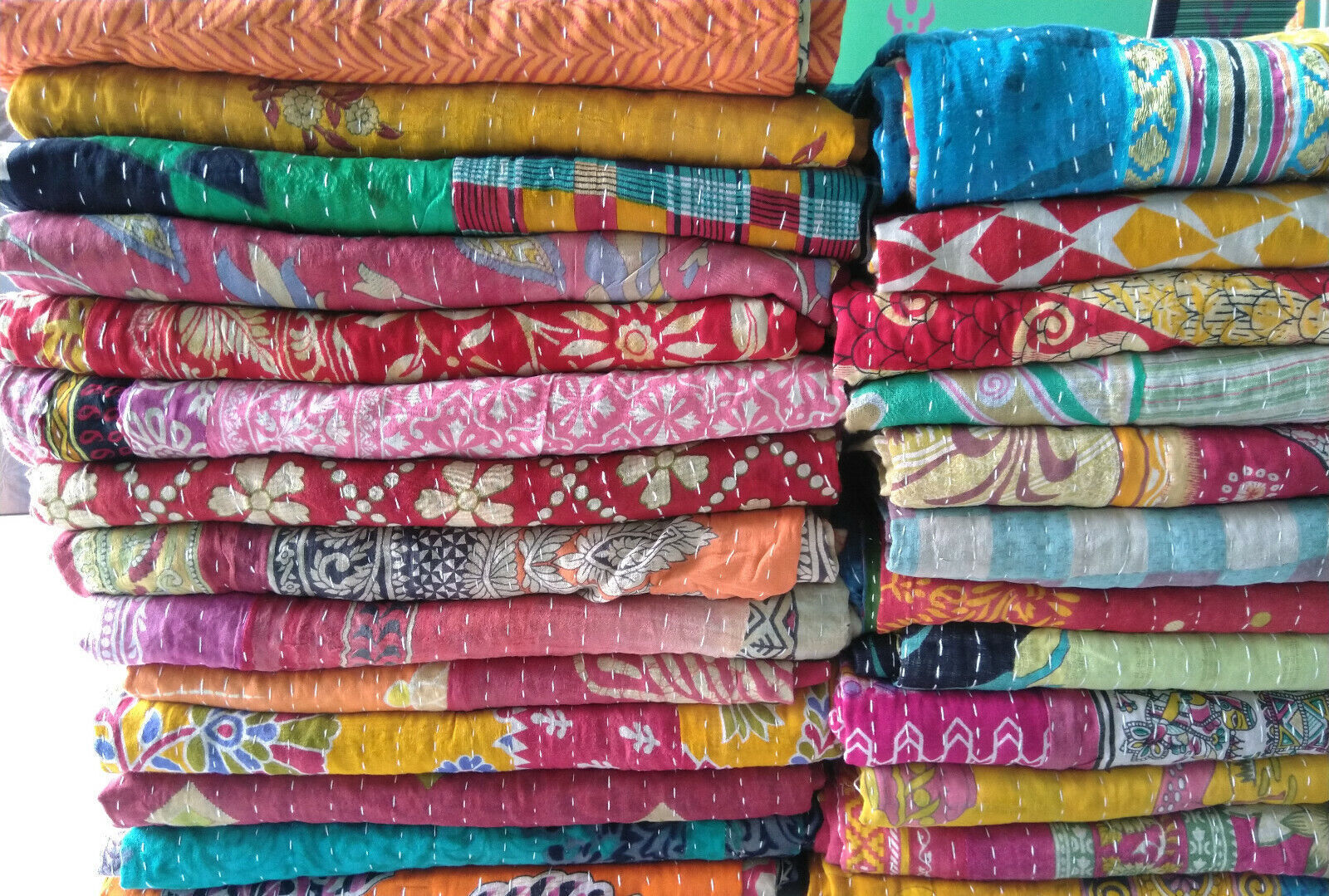 Kantha Quilt Indian Vintage Cotton Bedspreads