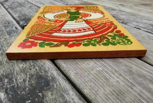 VINTAGE Wooden Board/Wall Plaque Painted RUSSIAN Babushka Hippie/BOHO DESIGN