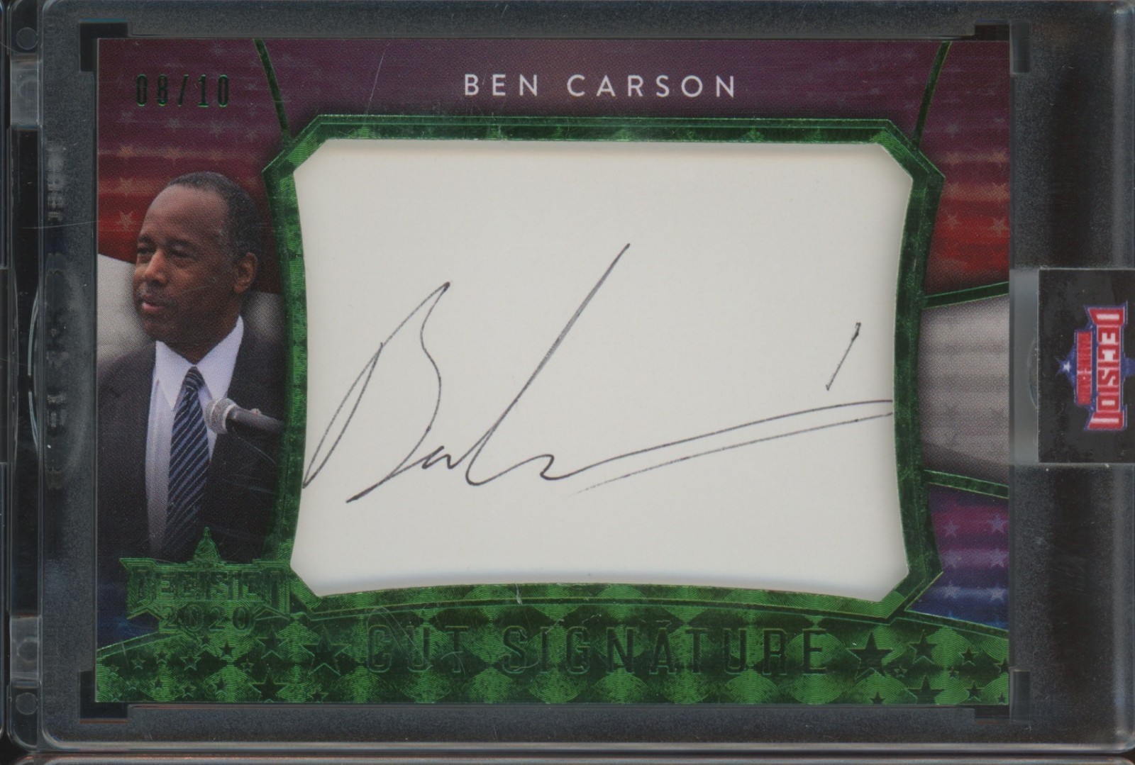 2020 Decision Cut Signature Green Foil Ben Carson 8/10 Auto Autograph