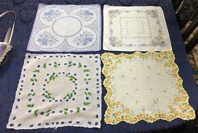 Vintage lot of 15 Womens Hankies Handkerchief Mixed Print Crochet Imperfect H174