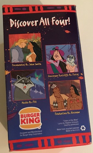 Pocahontas & John Smith Walt Disney Colors of Wild Collection Burger King Cup