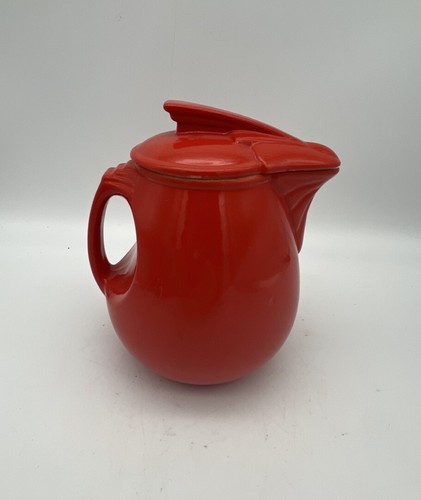 Hall China Co. RED Sundial “Saf-Handle” Syrup w/Lid 1938 RARE HTF USA