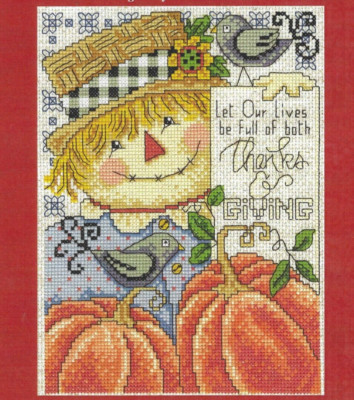 FULL OF THANKS & GIVING--Scarecrow--Pumpkins-Autumn-Counted Cross Stitch Pattern