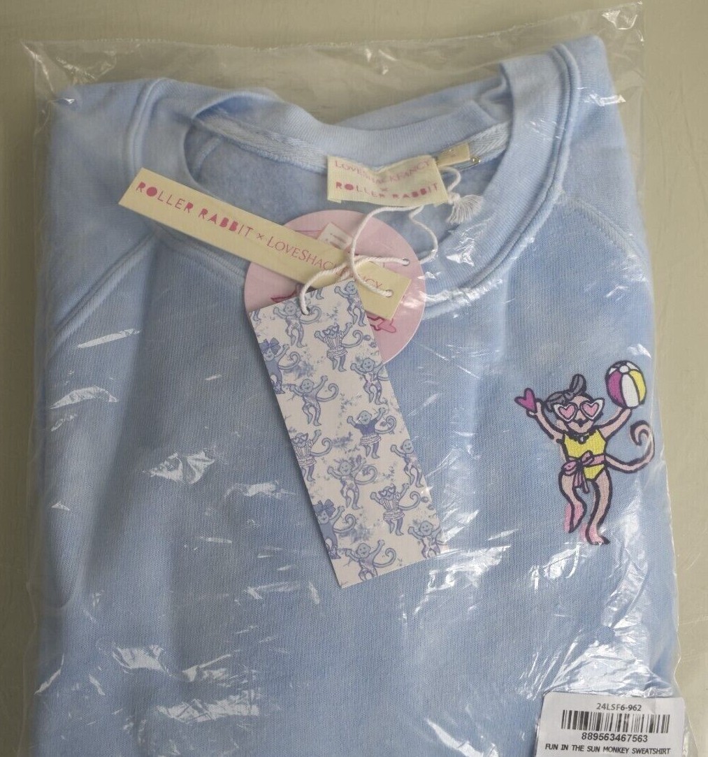 Pre-owned Roller Rabbit X Loveshackfancy Fun In The Sun Monkey Sweatshirt Blue M