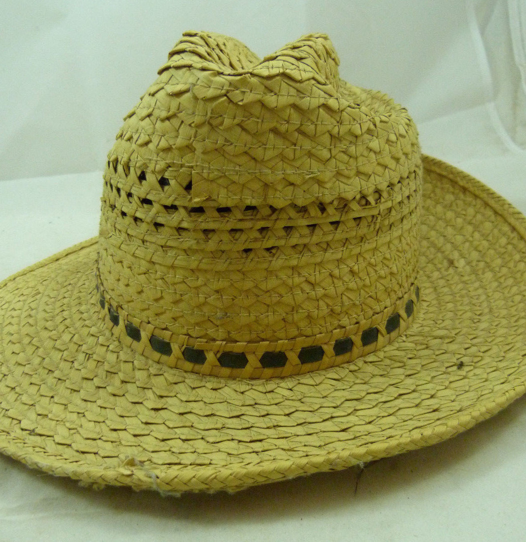 Vintage JC Penney Mens Straw Hat Cap Western Cowboy Tan Woven 6 7/8