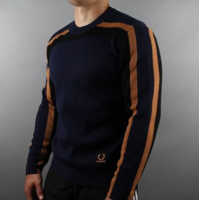 Mens RAF Simons X Fred Perry Sweater luxury vintage Blue Mens Size Large Wool