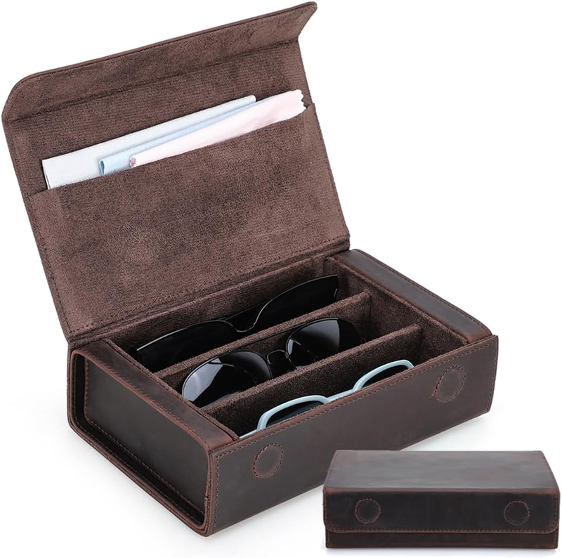 Genuine Leather Sunglasses Travel Case for Men Eyeglasses Box Storage Organizer
