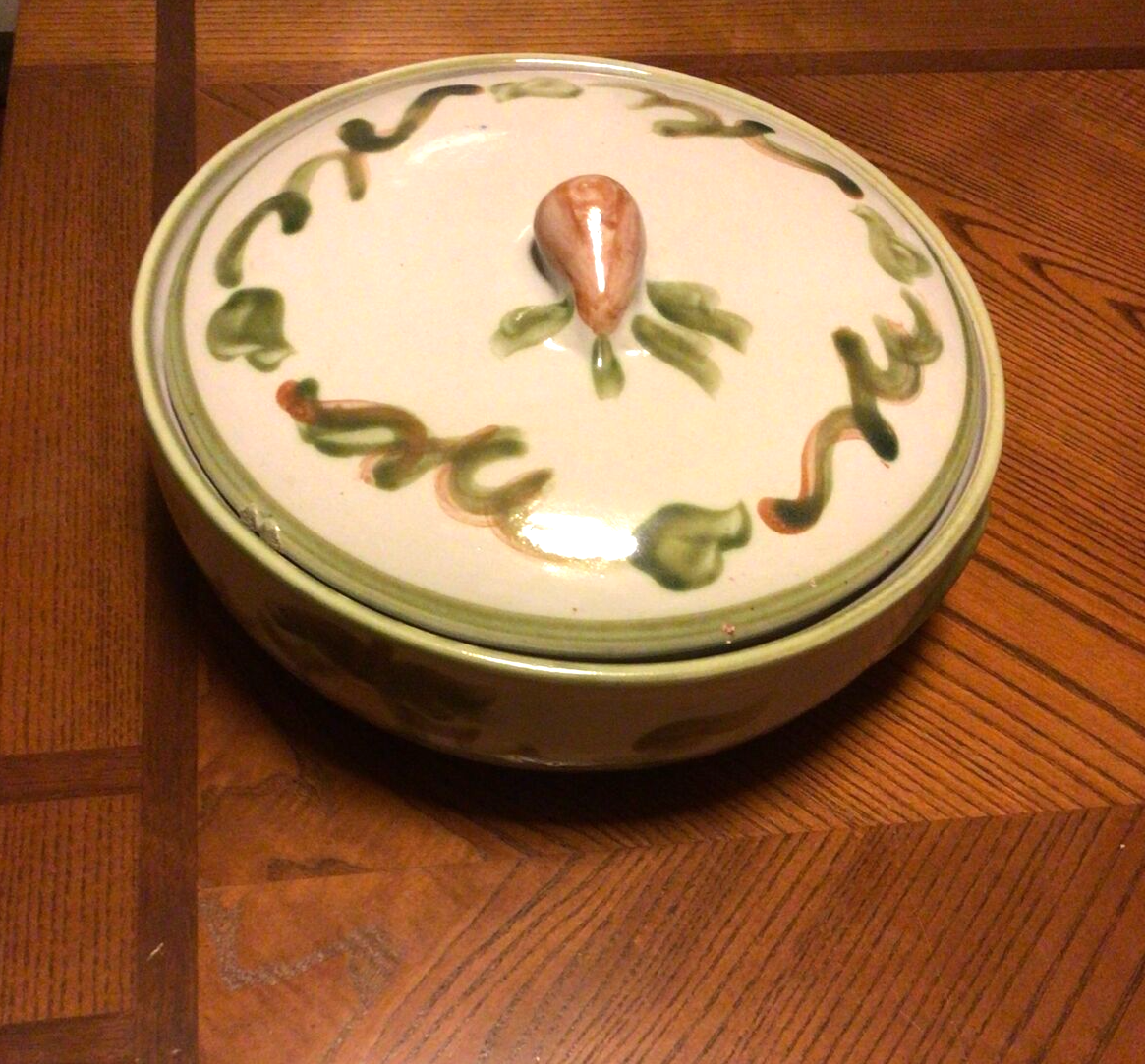 Large & Heavy Louisville Ceramic Stoneware Pottery Ha rvest Serving Bowl With LI