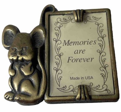 Brass Mouse Frame Mini Rat Stand Picture Holder Vtg USA Wallet Size Photos