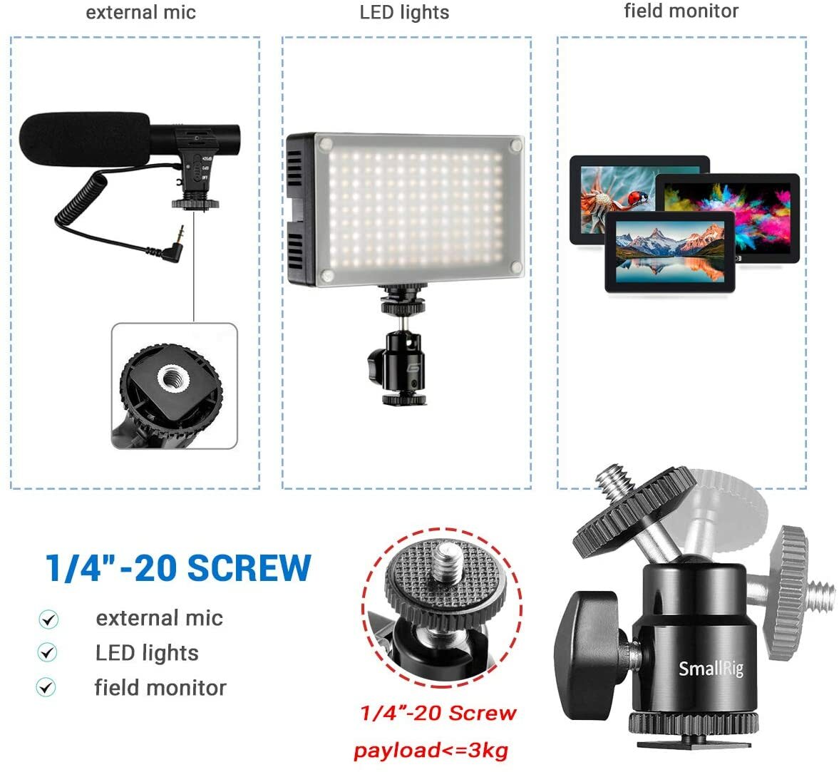 SmallRig Super Clamp Mount Adjustable Camera Mount Clamp w/ 1/4" Screw Ball Head