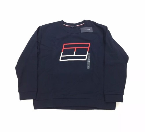 НОВИНКА Tommy Hilfiger TH Logo Темно-синий укороченный свитшот Женский Пуловер Sz XL