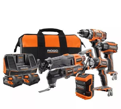 RIGID R9641 - 18V - 6 PIECE TOOLS SET - 2 LITHIUM ION BATTERIES & CHARGER KIT