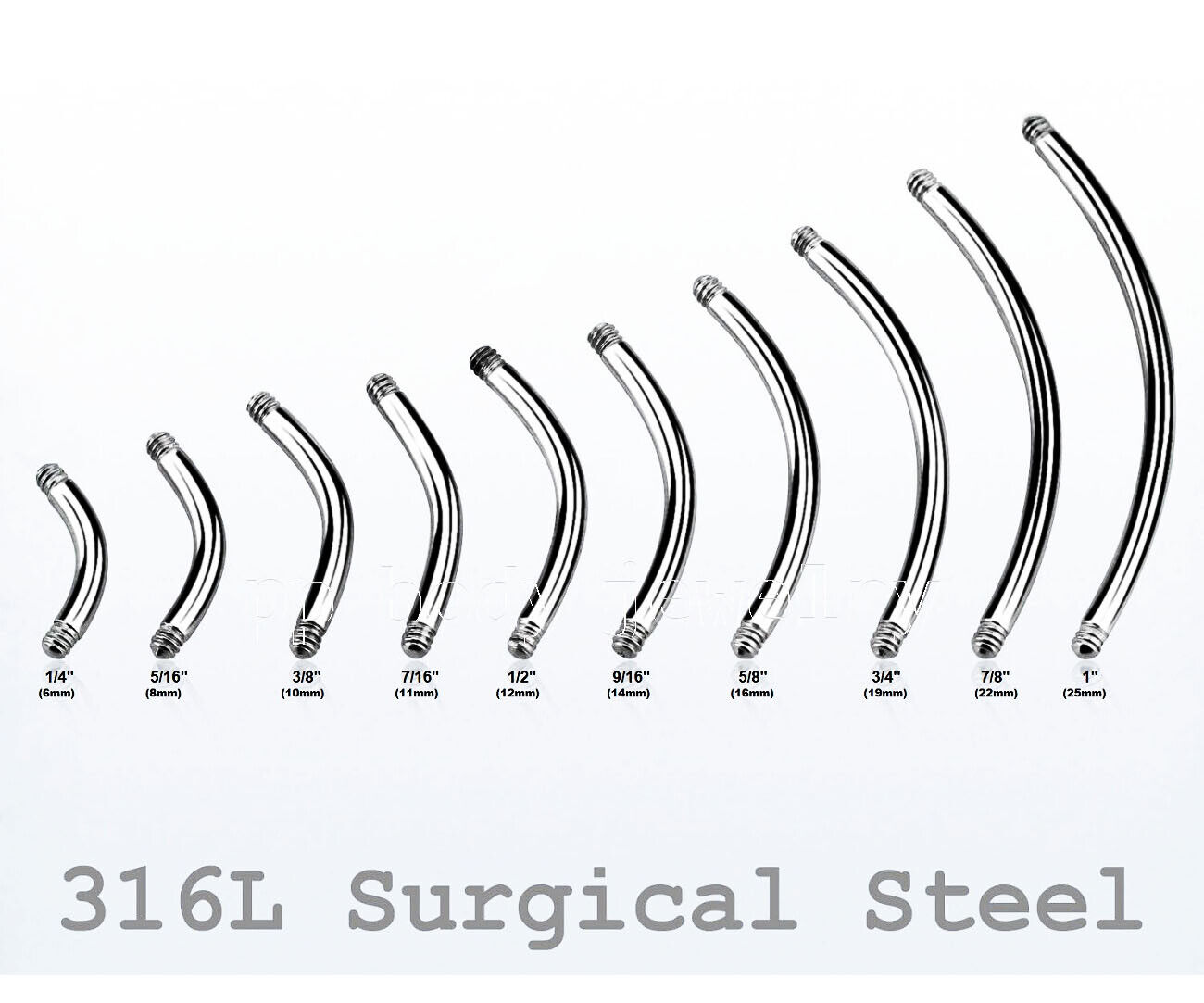 20G 18G 16G 14G 12G 10G Threaded Surgical Steel Curved 20G 18G 16G 14G 12G 10G Threaded Surgical Steel Curved