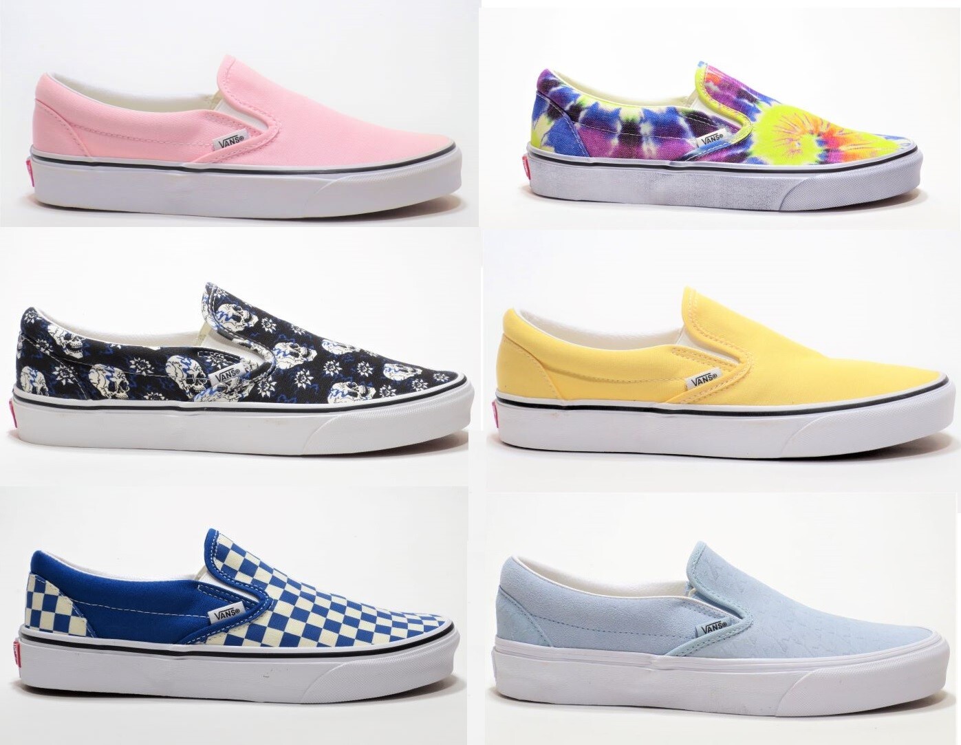 

Vans Classic Унисекс Кроссовки без шнурков Мужские Женские Розовые Желтые Черепа Синяя Клетка, Slip On