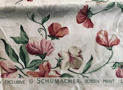 SCHUMACHER FABRIC 100% Linen Sweet Peas Reds Pinks Floral 54” X 100” 2.75 Yds