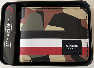 Members Only Wallet  Mens Cammo Red White Blue Stripe Leather Bifold ,New In Box