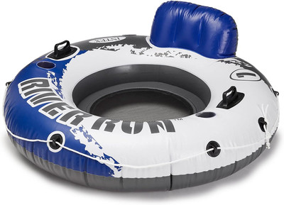 River Run Single Person Inflatable Floating Water Tube Raft with Built-In Backre