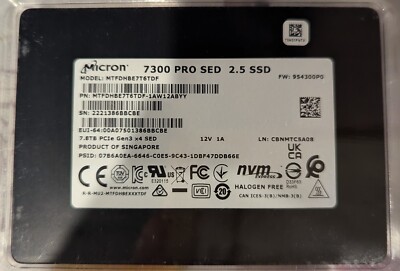 Micron MTFDHBE7T6TDF-1AW12ABYY Solid State Drive 7.68TB PCI-E NVMe Internal SSD