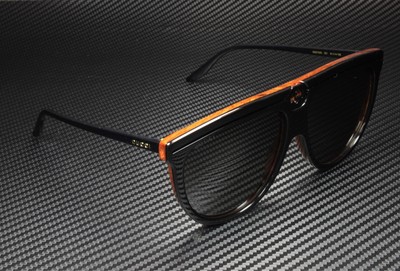 Pre-owned Gucci Gg0732s 001 Aviator Acetate Black Shiny Black Grey 61mm Women's Sunglasses In Solid Grey