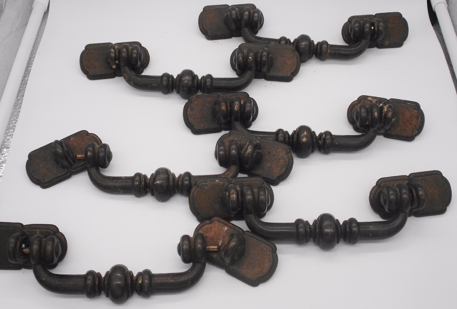BRASS DRAWER PULLS chunky large antiqued patina - SET OF 6 - VINTAGE 70'S