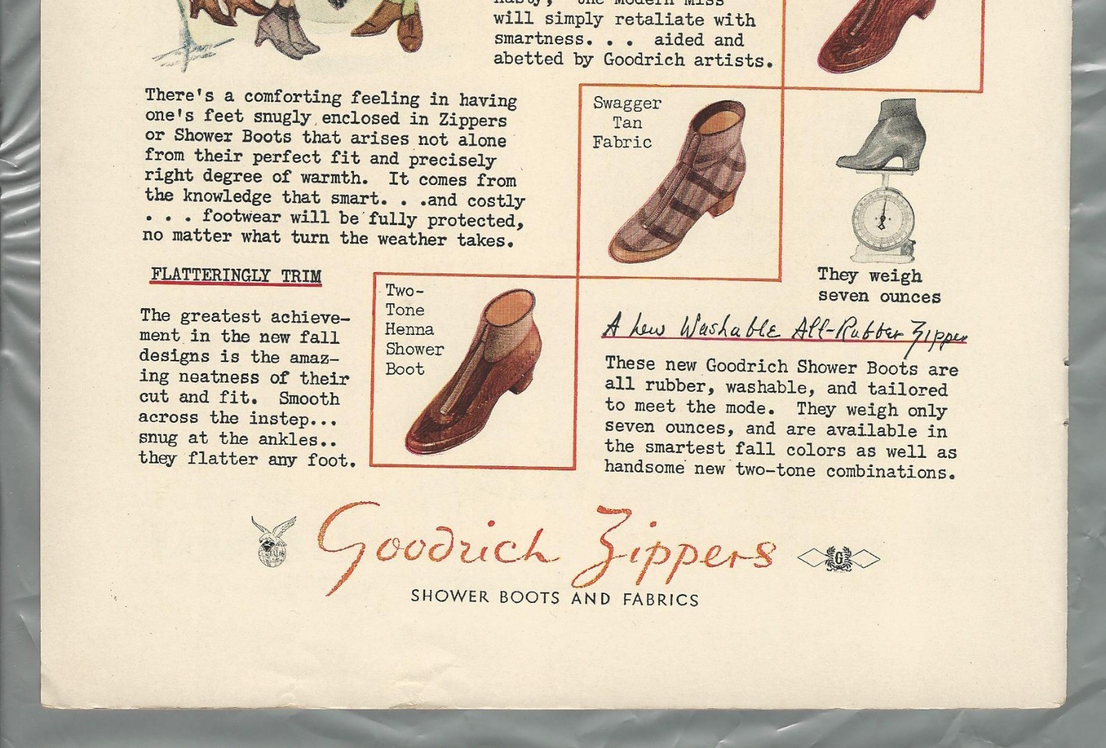 1928 GOODRICH overshoes advertisement Color art women overshoes Goodrich Zippers