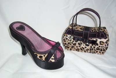 girls decoration leopard high heel purse diva black tan pink pattern
