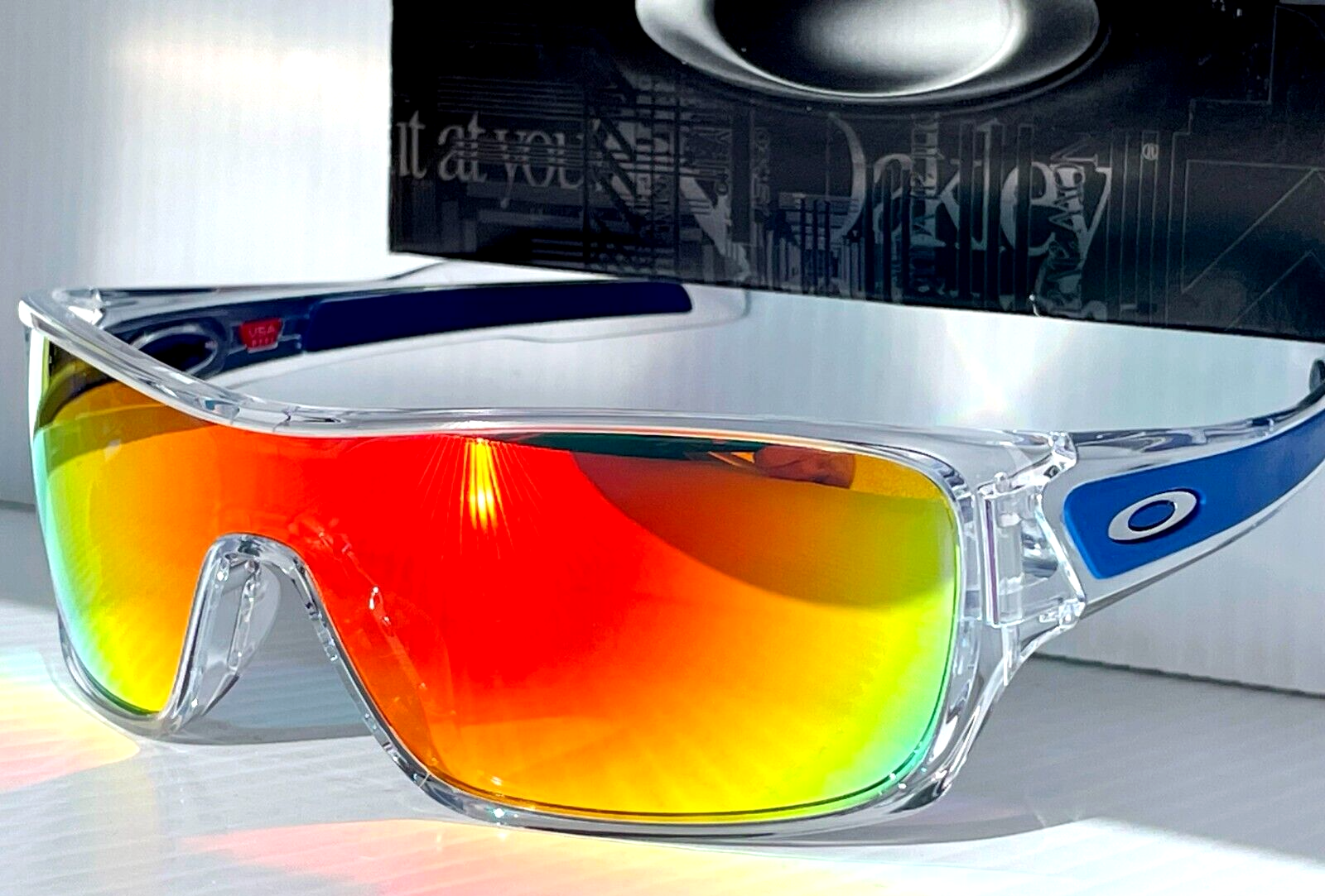Pre-owned Oakley Turbine Rotor Shiny Clear & Blue Polarized Galaxy Ruby Lens Sunglass 9307 In Red