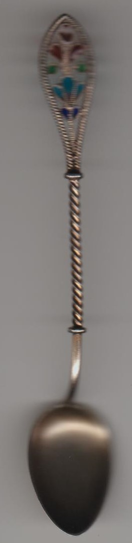 Sterling Silver Stained Glass Beauty Vintage Souvenir Spoon Blue  Blue Green Red