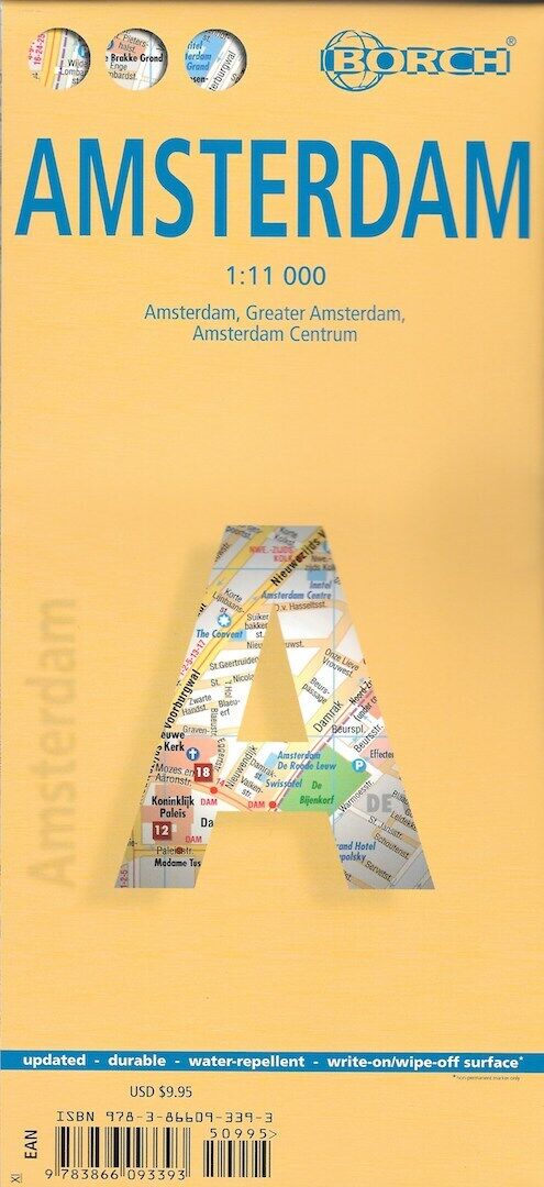 Map of Amsterdam, Netherlands, Laminated & Folded by Borch Maps - 2018