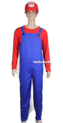 Super Mario Brothers Deluxe Halloween Outfit Adult Costume Jumpsuit Hat Shirt