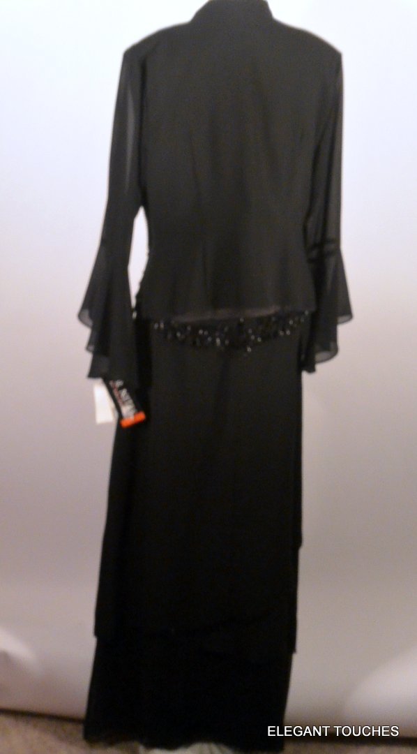 J.R. NITES by Caliendo Solid BLACK Scalloped Bead Full-Length 3-pc SKIRT SET 14